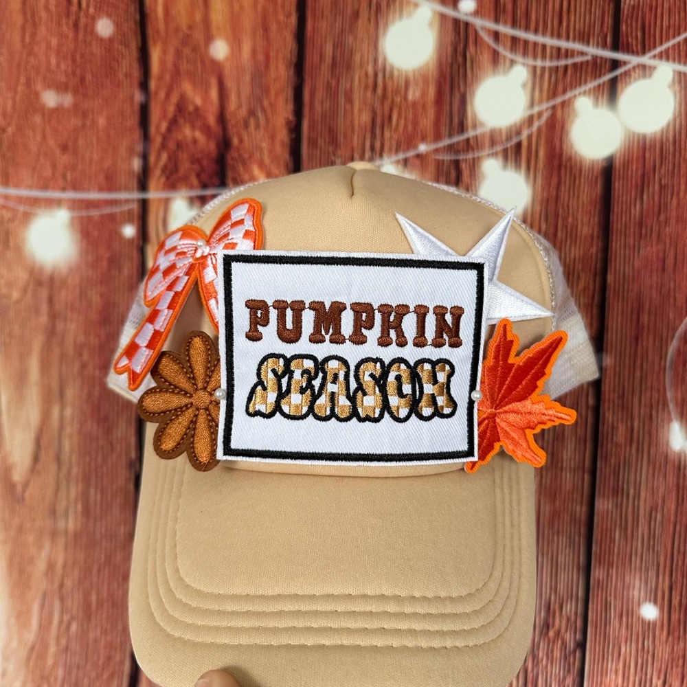 Pumpkin Season Kids Cap - Tan and Orange